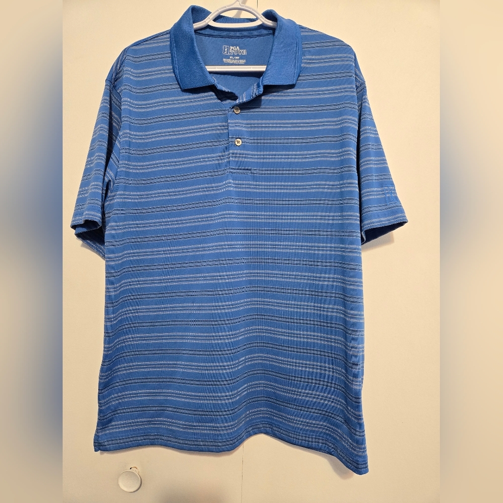 PGA Tour Blue Striped Polo Shirt- Size XL